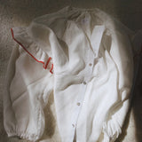 Olanes White Blouse with Red Trim